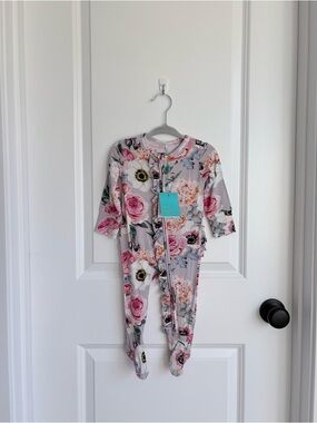 💐Posh Peanut Bamboo Footie Ruffled Zippered One Piece in French Gray NWT